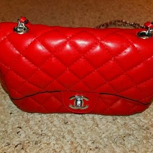 CHANEL Caviar Quilted Mini Rectangular Flap Red